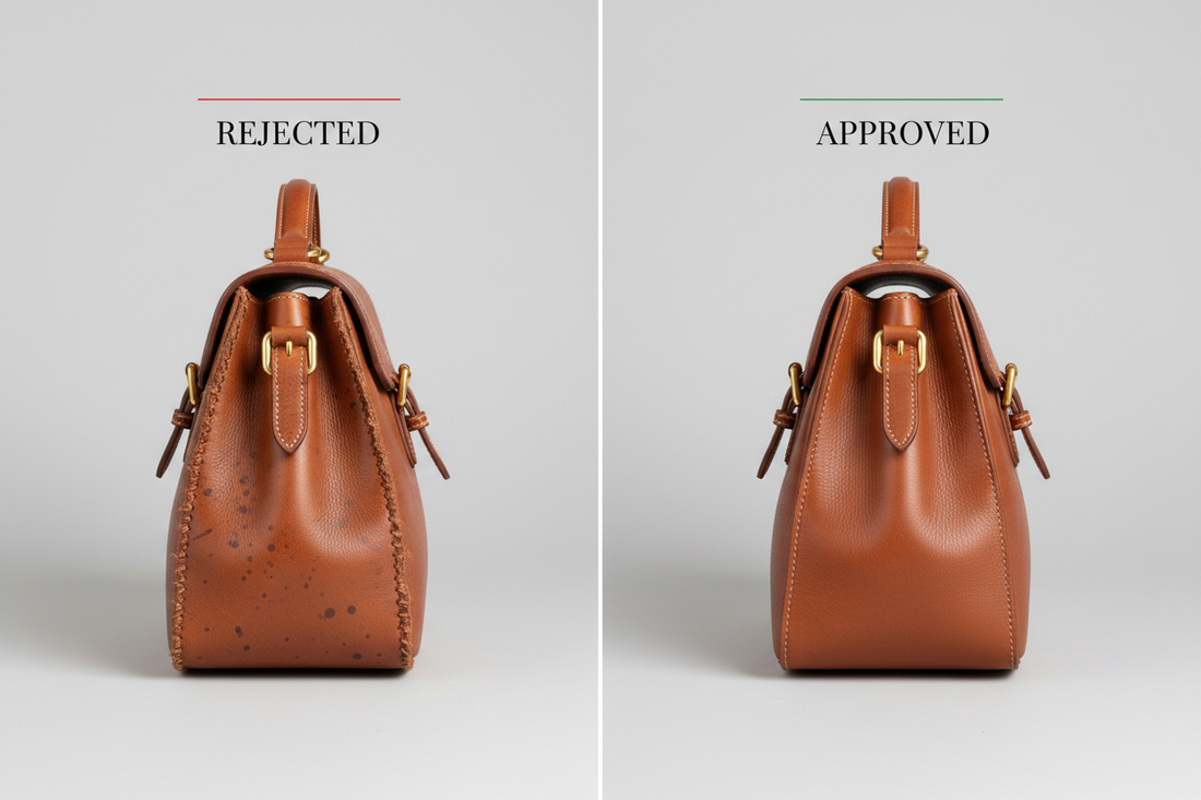 Poor quality vs high quality leather bag sample comparison