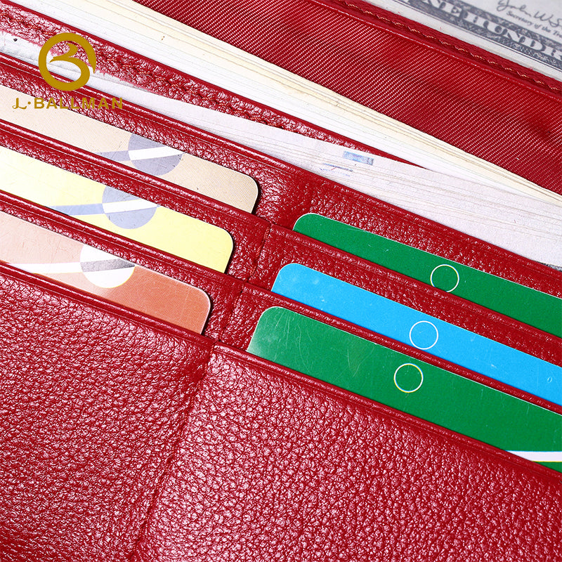 Genuine Leather Long Fold-over Wallet, Curved Edge Decorative Zipper Trim Multi Card Slots For Daily Use 23-0010X | Custom Logo ODM OEM Wholesale