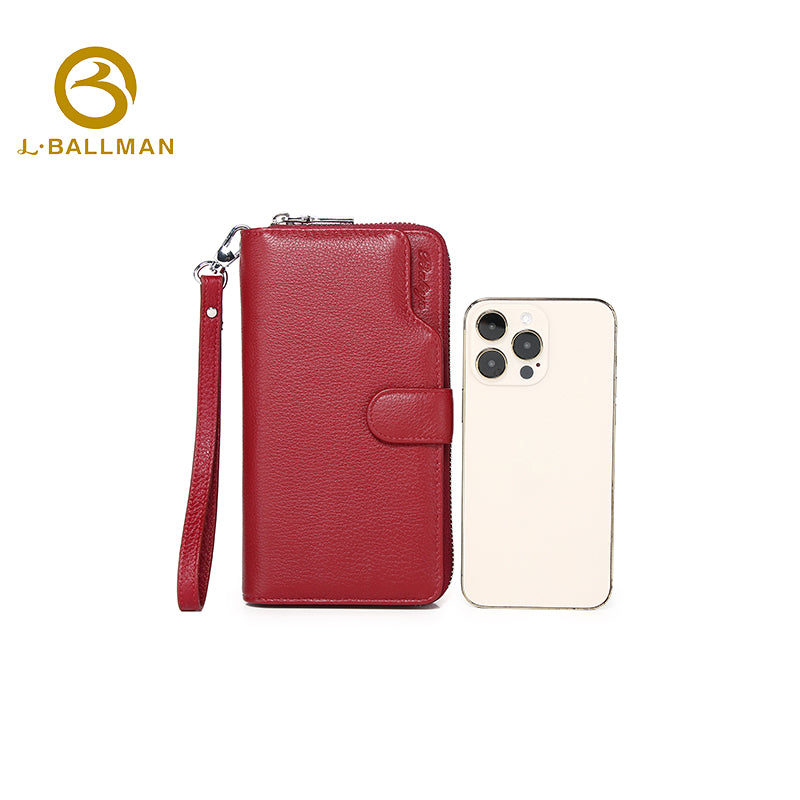 Genuine Leather Women'S Zip Around Wrist Bag With Snap Button Flap, Multi Card Slots And Phone Pocket For Daily Outing, Wholesale Custom, 6343-1