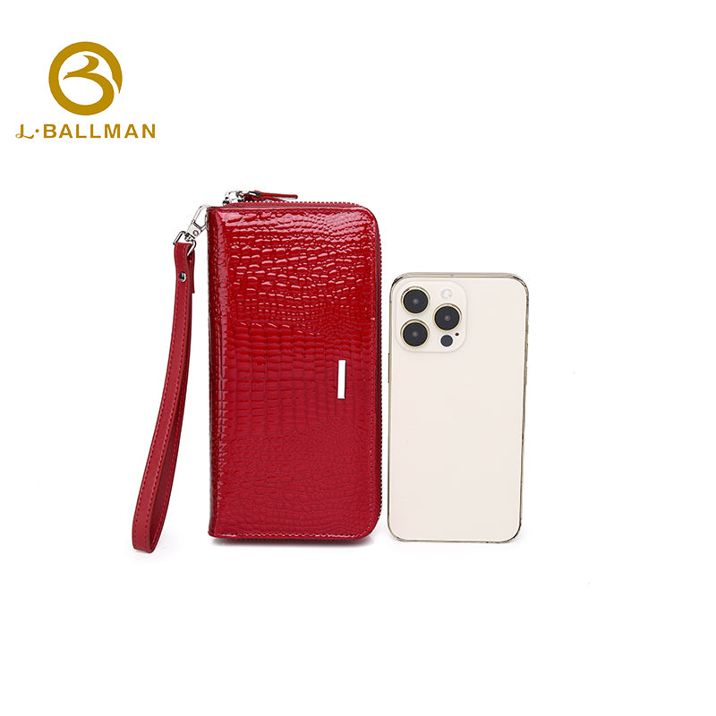 Patent Crocodile Embossed Leather Women'S Long Zipper Wallet With Wrist Strap And Multi Card Slots For Daily Use, Wholesale Custom, 6012#