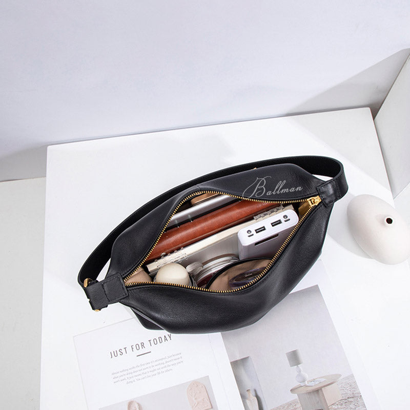 Wholesale Custom Italian Imported Full‑Grain Leather Hobo Bag Soft Slouchy Silhouette Zipper Adjustable Strap Versatile Daily Shoulder Bag H98045