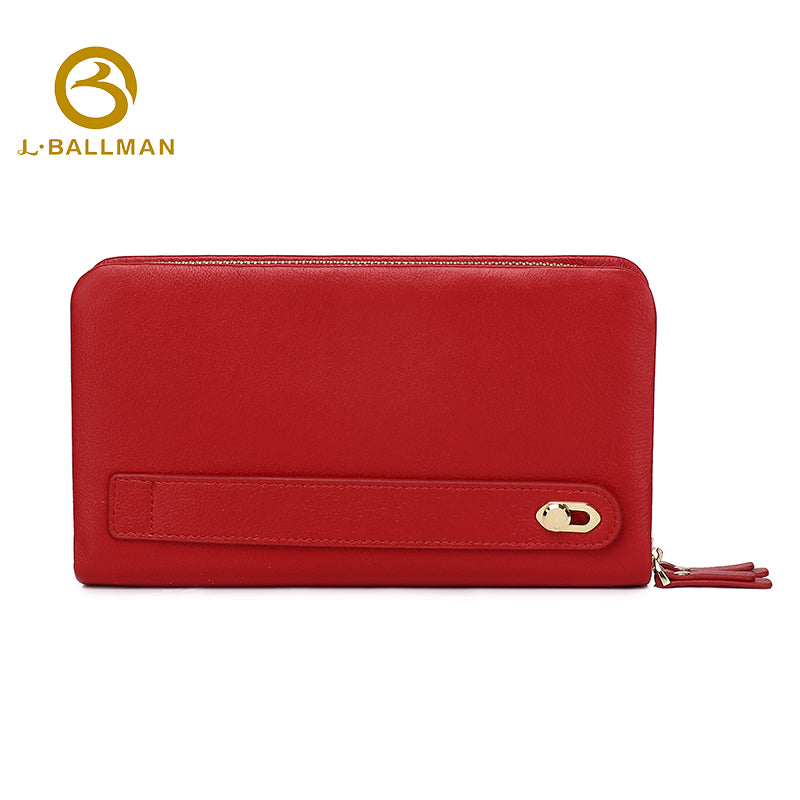 Women Long Genuine Leather Wallet Double Zipper Wristlet Multi Card Slots Phone Pocket 505 Wholesale Custom