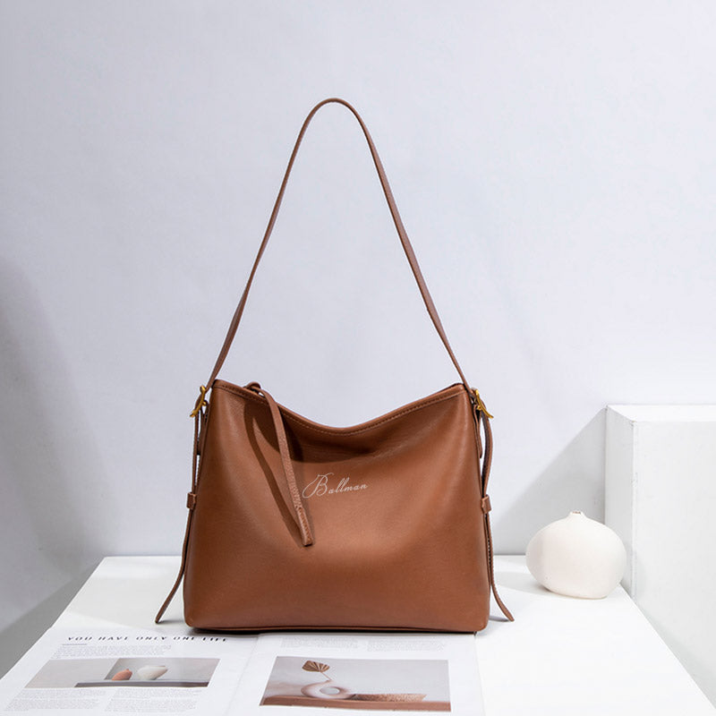 Wholesale Custom Italian Imported Full‑Grain Leather Hobo Bag Soft Relaxed Silhouette Dual Adjustable Strap Timeless Vintage Work Shoulder Bag H98050