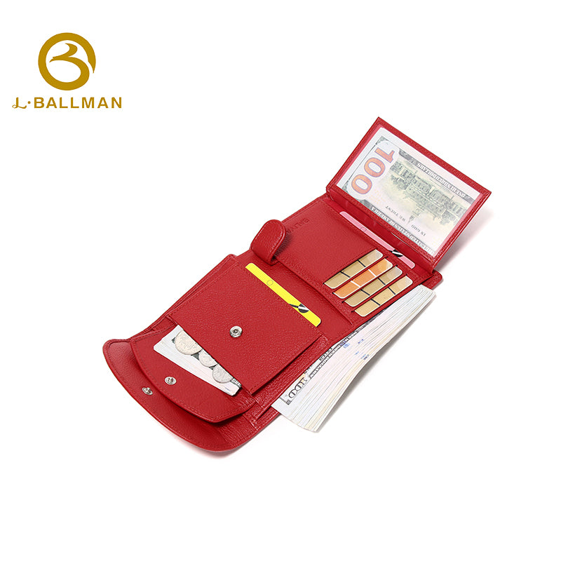 Short Leather Wallet with Snap Button Flap Multi Card Slots Bill Compartment ID Window OEM ODM Custom Wholesale Manufacturer 1687#