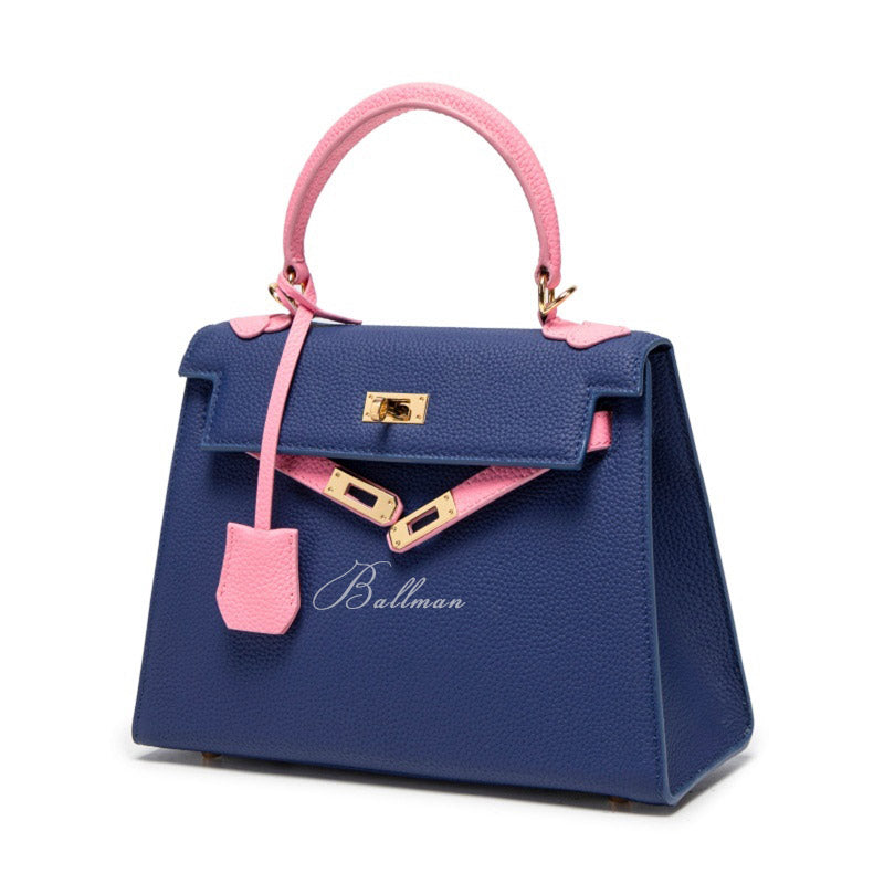 Wholesale Custom Leather Kelly Style Handbag Two Tone Color Design Turn?Lock Hardware Detachable Shoulder Strap BK002