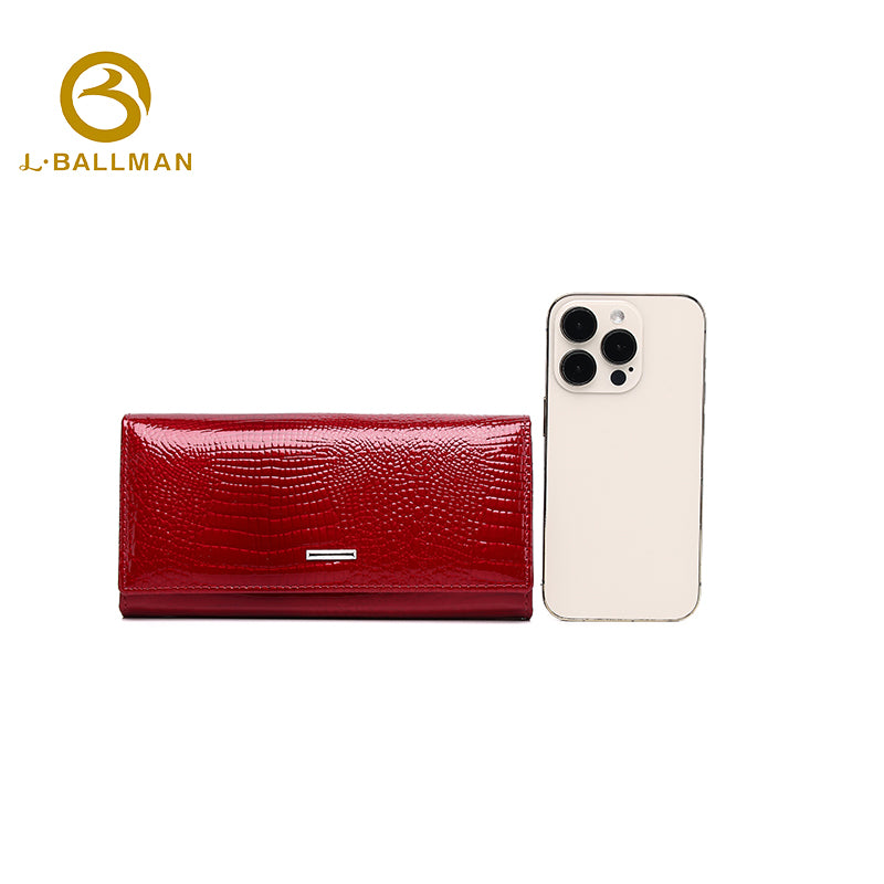 Women Long Patent Leather Wallet Crocodile Embossed Multi Card Slots Zipper Pocket Kiss Lock 801A Wholesale Custom