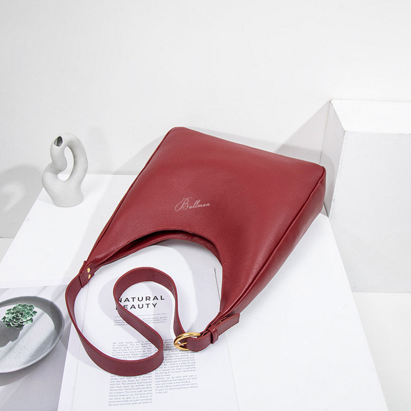 Wholesale Custom Full‑Grain Leather Hobo Bag Large Capacity Soft Slouchy Curved Opening Wide Shoulder Strap Elegant Work Shoulder Bag H98058