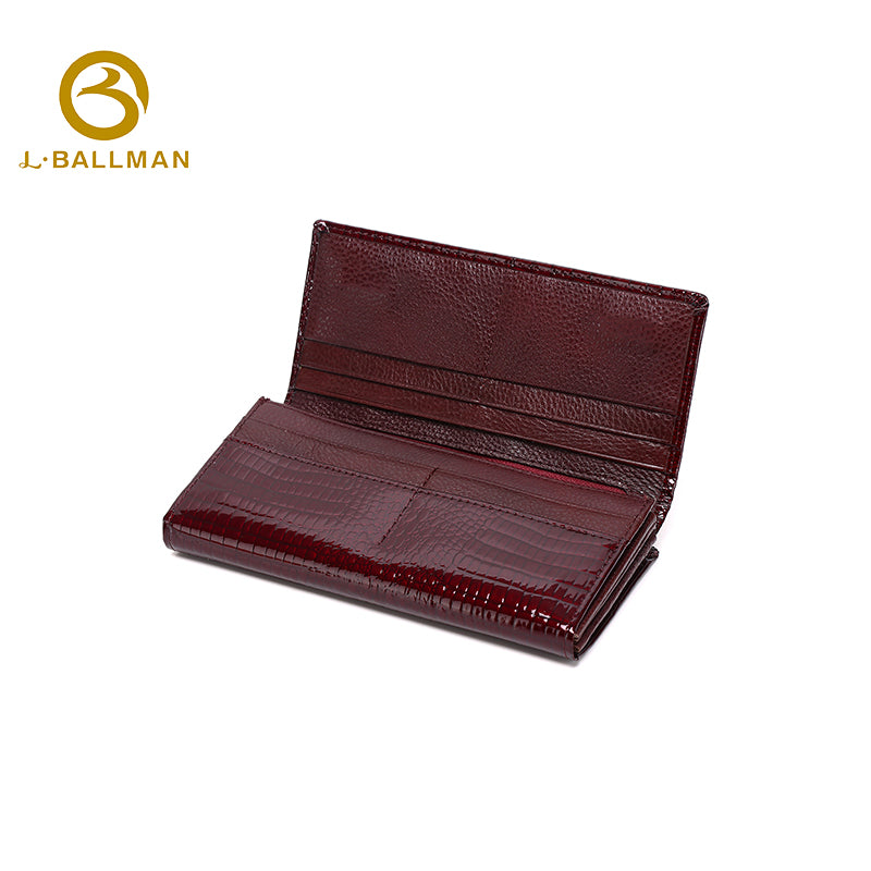 Women Long Patent Leather Wallet Crocodile Embossed Trifold Kiss Lock Multi Card Slots Bill Compartment 802# Wholesale Custom