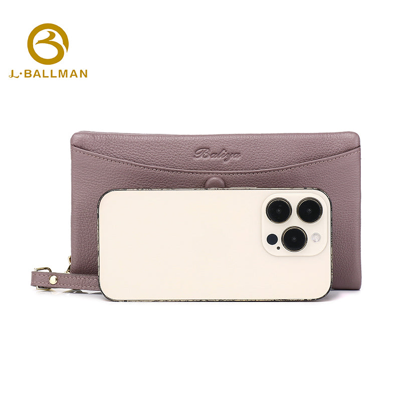 Wholesale Custom leather women long wallet smooth genuine leather multi zipper pockets wristlet phone pocket daily shopping travel purse 506#