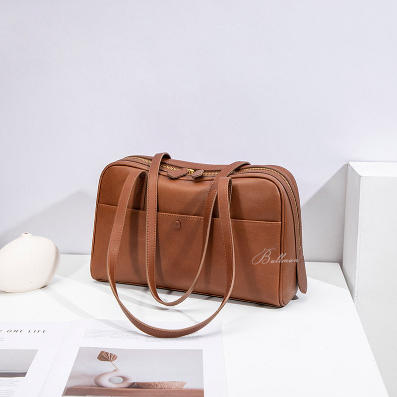 Wholesale Custom Leather Boston Shoulder Bag Large Capacity Zipper Handbag H98042