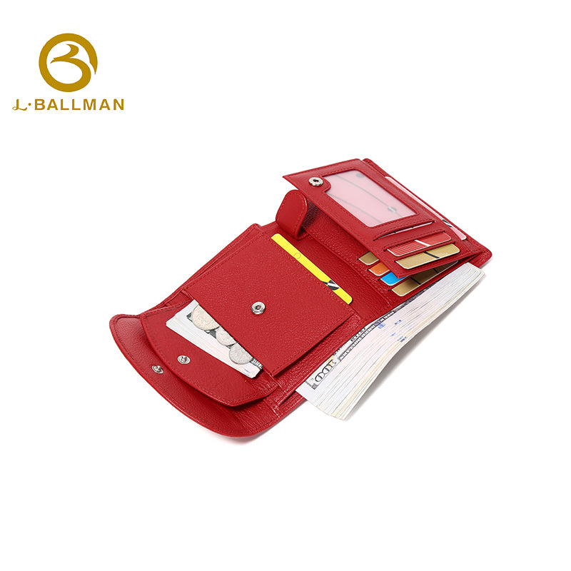 Short Leather Wallet with Snap Button Flap Multi Card Slots Bill Compartment ID Window OEM ODM Custom Wholesale Manufacturer 1687#