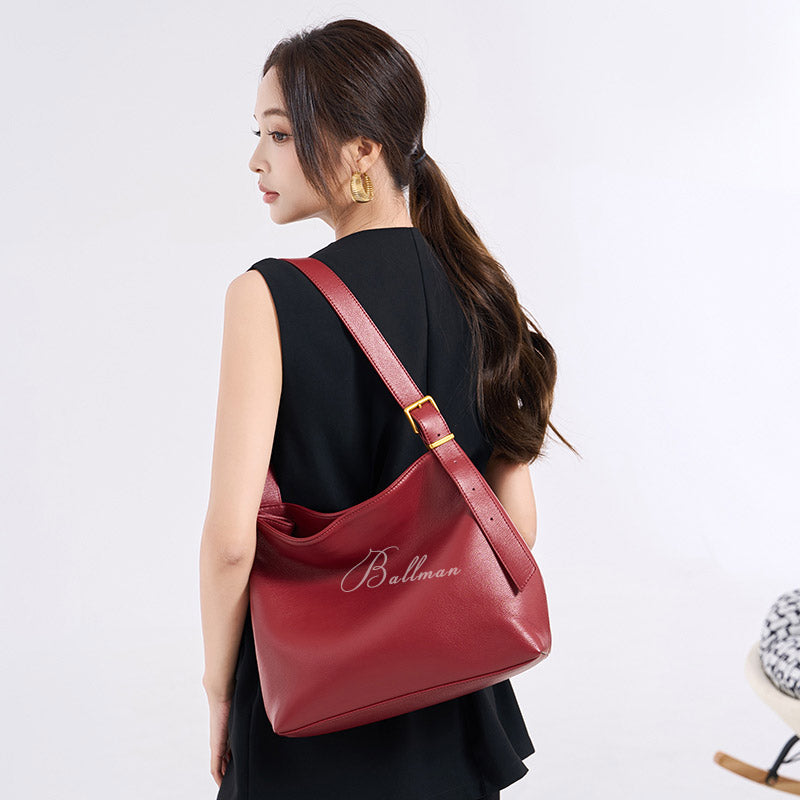 Wholesale Custom Full‑Grain Leather Hobo Bag Soft Slouchy Silhouette Adjustable Buckle Strap Elegant Daily Work Shoulder Bag H98049