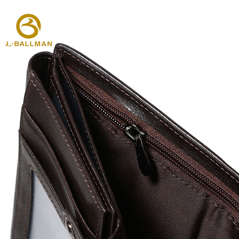 Genuine Leather Men'S Trifold Wallet With Snap Button, Multiple Clear Id Windows And Zipper Coin Pocket For Business Daily Use, Wholesale Custom, E60277#