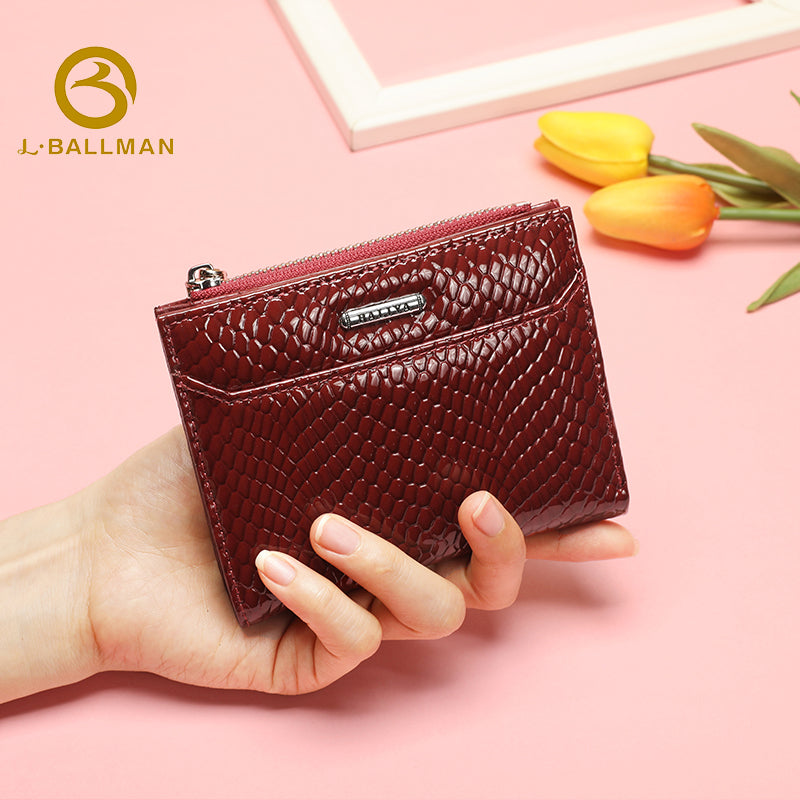 Patent Snake Embossed Leather Women'S Small Bifold Wallet With Multi Card Slots And Zipper Pocket For Daily Use, Wholesale Custom, 3932#