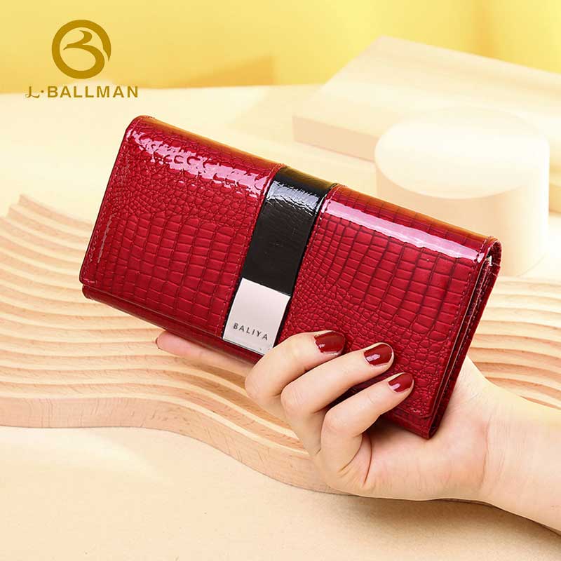 Women Long Patent Leather Wallet Crocodile Embossed Metal Flap Multi Card Slots Zipper Pockets 803# Wholesale Custom