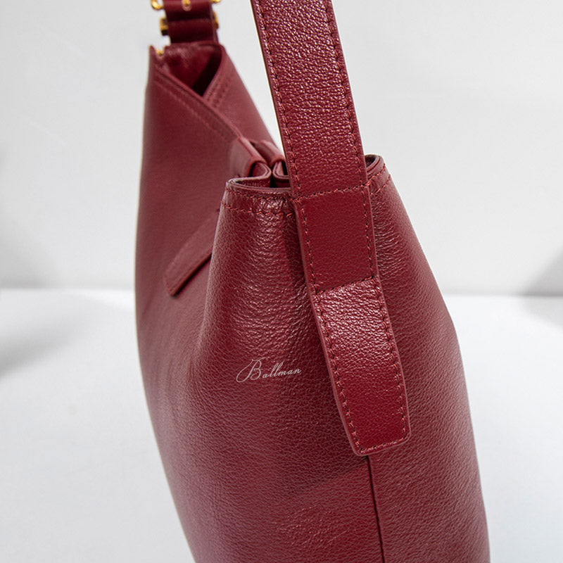 Wholesale Custom Full‑Grain Leather Hobo Bag Snap Button Flap Sophisticated Daily Crossbody Shoulder Bag H98055