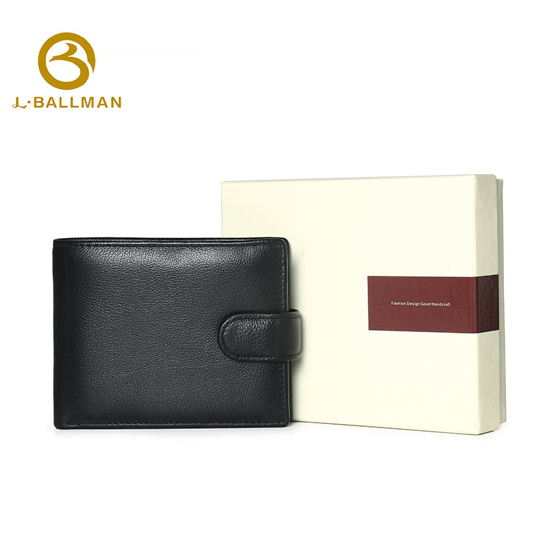 Wholesale Custom leather men short wallet pebbled genuine leather snap button multi card slots daily business travel purse 208#