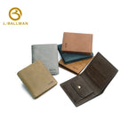 Vintage Crazy Horse Leather Trifold Card Holder With Snap Button Coin Pocket, Multi Card Slots And Cash Compartment For Daily Business Carry, Wholesale Custom, G042