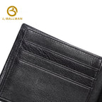 Genuine Leather Men'S Bifold Wallet With Snap Button And Multiple Clear Id Windows For Business Daily Use, Wholesale Custom, F055