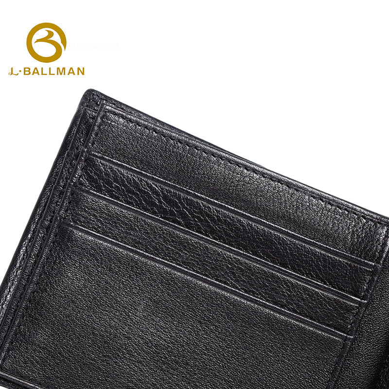 Genuine Leather Men'S Bifold Wallet With Snap Button And Multiple Clear Id Windows For Business Daily Use, Wholesale Custom, F055