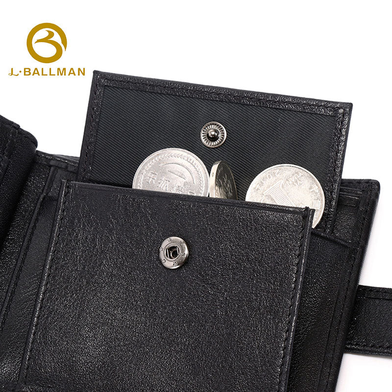 Genuine Leather Men'S Bifold Wallet With Snap Button And Multiple Clear Id Windows For Business Daily Use, Wholesale Custom, F055