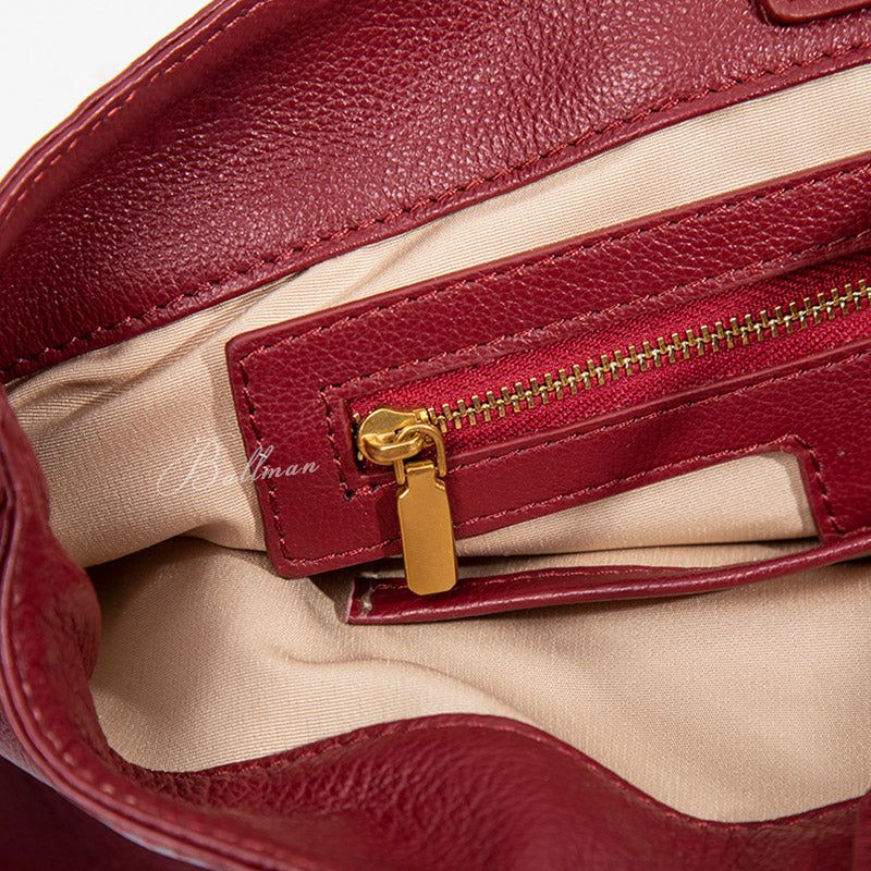 Wholesale Custom Full‑Grain Leather Hobo Bag Snap Button Flap Sophisticated Daily Crossbody Shoulder Bag H98055