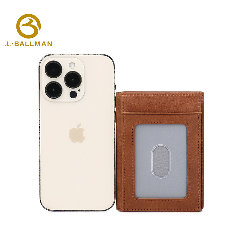 Vintage Crazy Horse Leather Card Holder, Front Clear Id Window, Slim Multi Slots Design For Business Daily Use, Custom Wholesale G038B