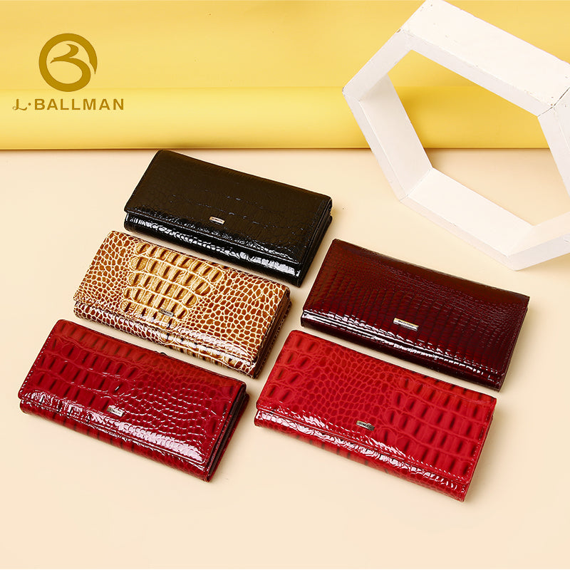 Women Long Patent Leather Wallet Crocodile Embossed Trifold Kiss Lock Multi Card Slots Bill Compartment 802# Wholesale Custom