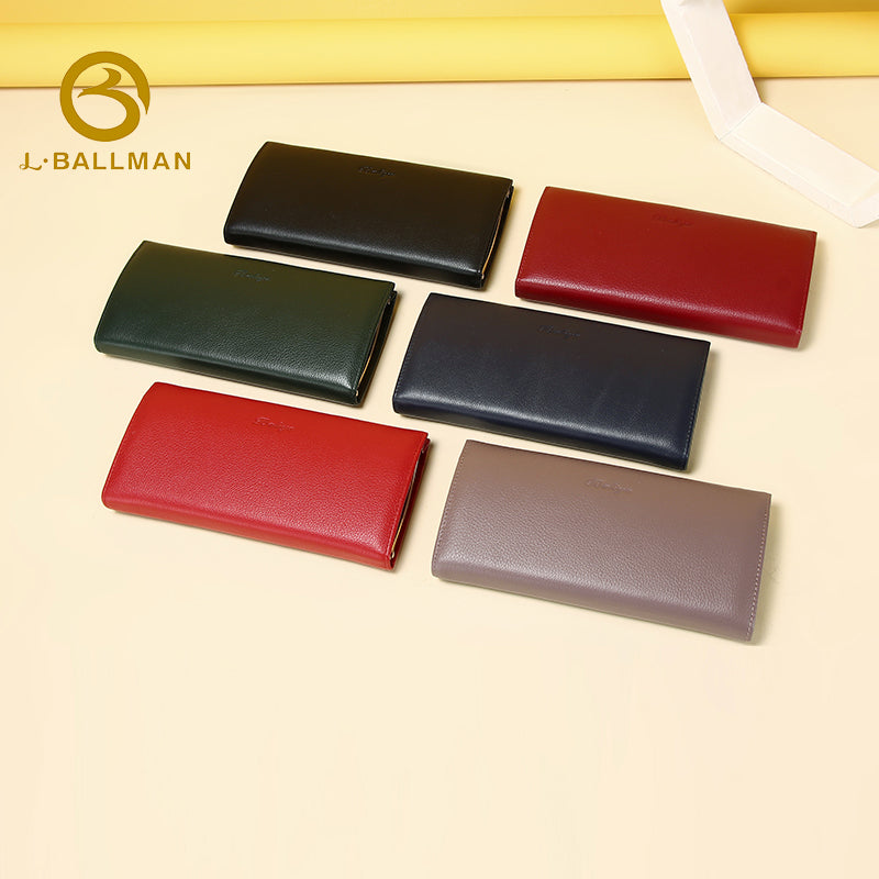 Women Long Genuine Leather Wallet Kiss Lock Multi Card Slots Spacious Bill Compartment Zipper Pocket 625-84# Wholesale Custom