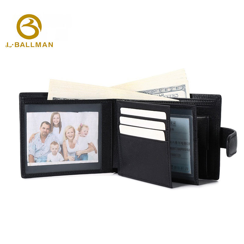 Genuine Leather Men'S Bifold Wallet With Snap Button And Multiple Clear Id Windows For Business Daily Use, Wholesale Custom, F055