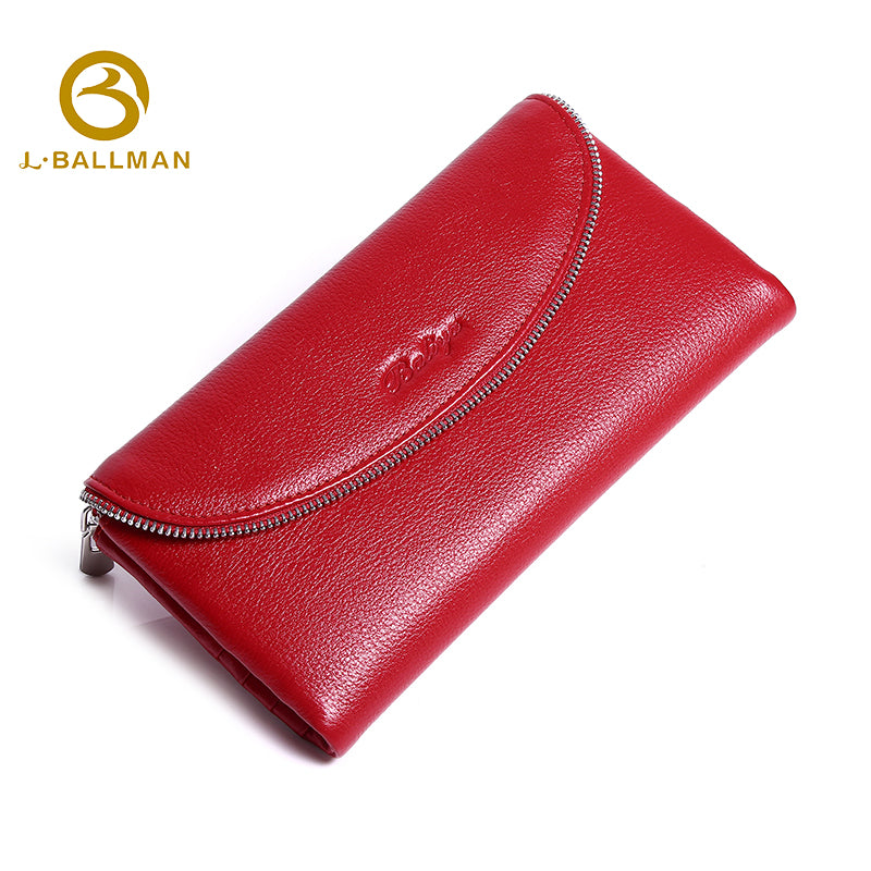 Genuine Leather Long Fold-over Wallet, Curved Edge Decorative Zipper Trim Multi Card Slots For Daily Use 23-0010X | Custom Logo ODM OEM Wholesale