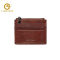 Brown leather card holder with zipper coin pocket and multiple card slots, custom OEM wholesale 1649#