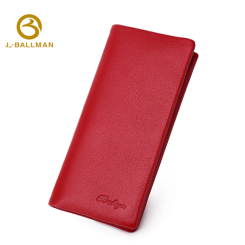 Red leather long wallet with zipper pocket, multi card slots, ID window and bill compartment, OEM ODM custom wholesale 1659#
