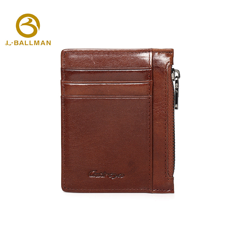 Vegetable tanned leather card holder with zipper coin pocket and multi card slots, OEM ODM custom wholesale 1664#