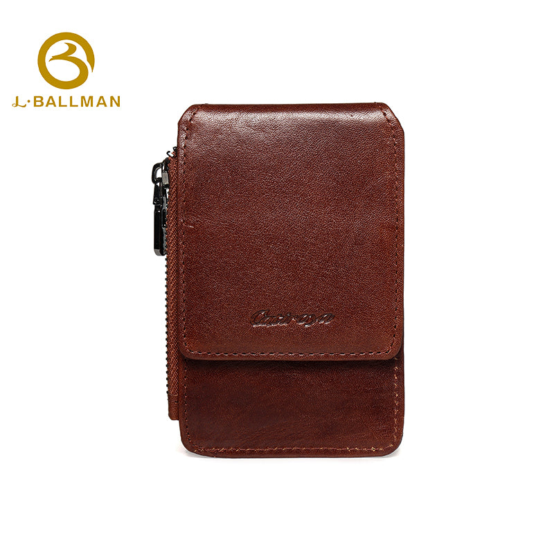 Vegetable tanned leather flip card holder with zipper coin pocket, snap button closure and multi card slots, OEM ODM custom wholesale 1667#