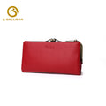 Long leather wallet with metal frame, zipper closure, multi card slots, ID window and phone pocket, OEM ODM custom wholesale 1673