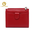 Short leather wallet with zipper coin pocket, snap button, multi card slots and ID window, OEM ODM custom wholesale 1688#