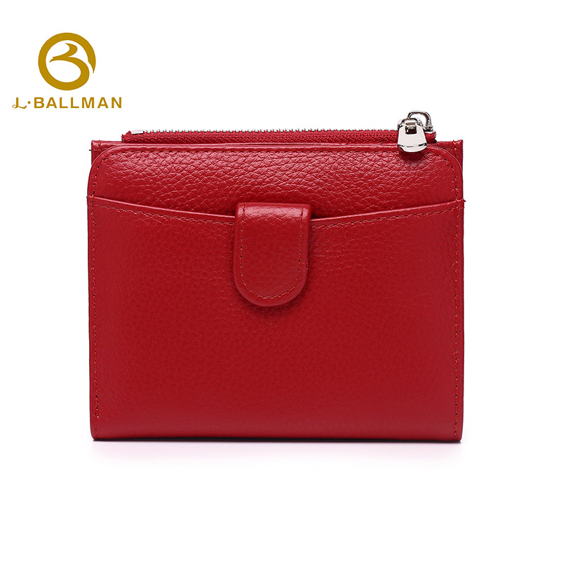 Short leather wallet with zipper coin pocket, snap button, multi card slots and ID window, OEM ODM custom wholesale 1688#
