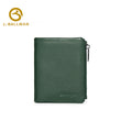Short leather wallet with zipper coin pocket, snap button, multi card slots and ID window, OEM ODM custom wholesale 1689