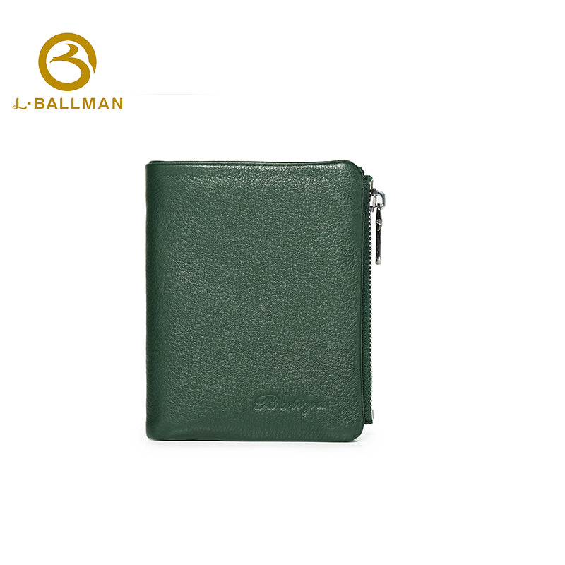Short leather wallet with zipper coin pocket, snap button, multi card slots and ID window, OEM ODM custom wholesale 1689