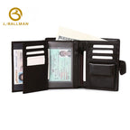 Genuine Leather Men'S Trifold Wallet With Snap Button, Multiple Clear Id Windows And Zipper Coin Pocket For Business Daily Use, Wholesale Custom, E60277#