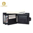 Genuine Leather Men'S Bifold Wallet With Snap Button And Multiple Clear Id Windows For Business Daily Use, Wholesale Custom, F055