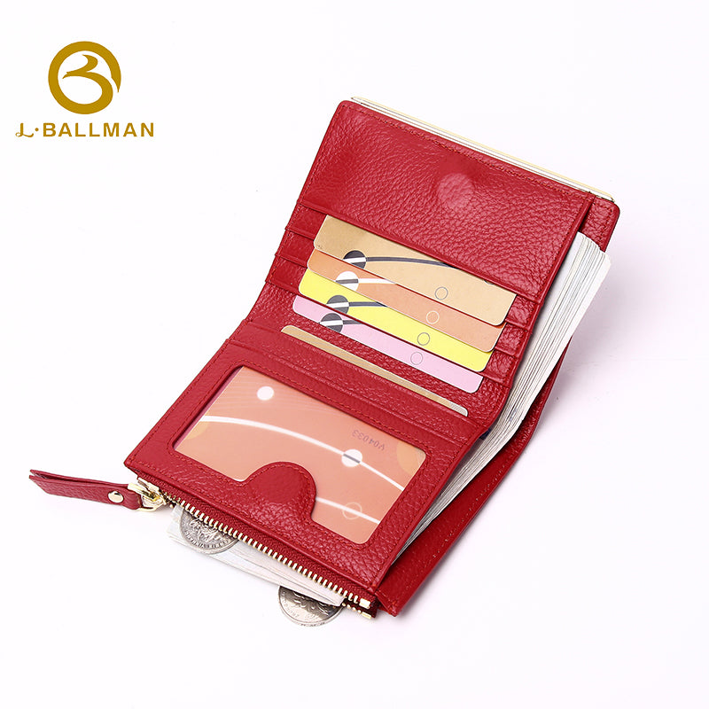 Genuine Leather Women'S Small Bifold Wallet With Zipper Coin Pocket For Daily Carry, Wholesale Custom, 3931#