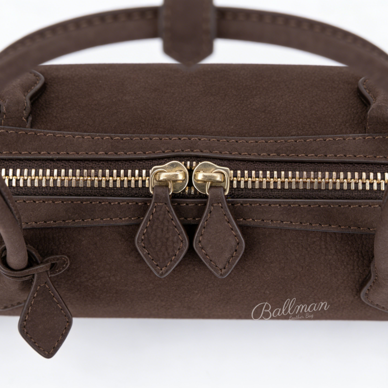 Wholesale Custom Leather Baguette Bag Long Top Handle Zipper Closure Retro Style XK001