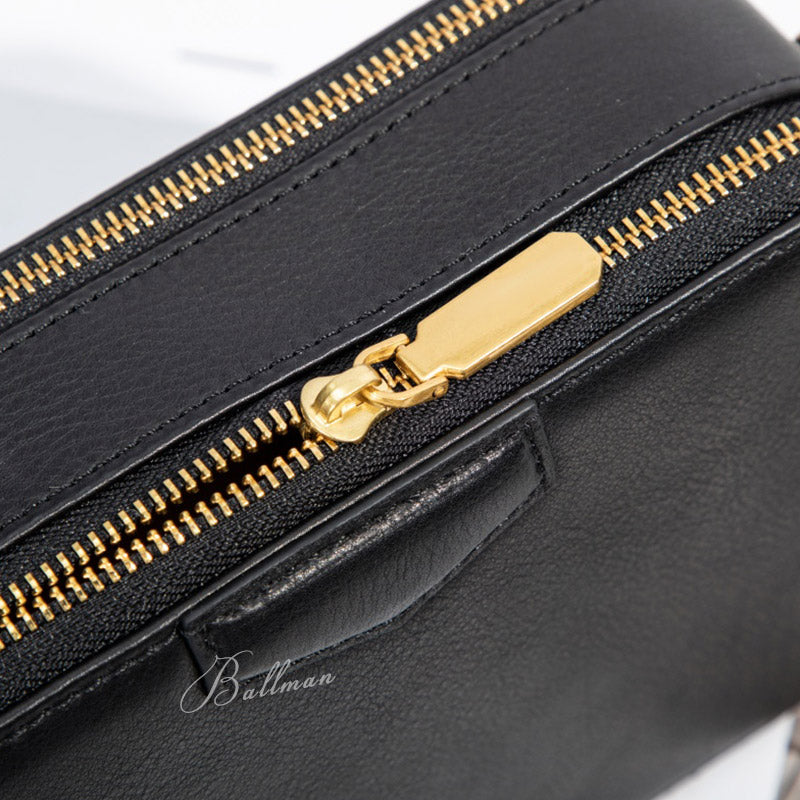 Wholesale Custom Full‑Grain Leather Crossbody Bag Double Zipper Compartments Adjustable Thin Strap Compact Everyday Camera Bag H98073