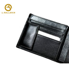 Wholesale Custom leather men short wallet smooth genuine leather snap button multi card slots daily business travel purse 241#