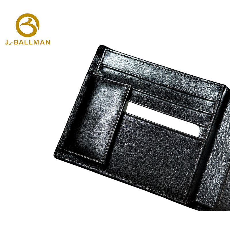 Wholesale Custom leather men short wallet smooth genuine leather snap button multi card slots daily business travel purse 241#