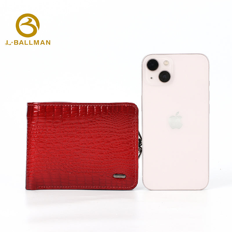Wholesale Custom Women Short Patent Leather Wallet Crocodile Embossed Multi Card Slots Kiss Lock Coin Purse 902