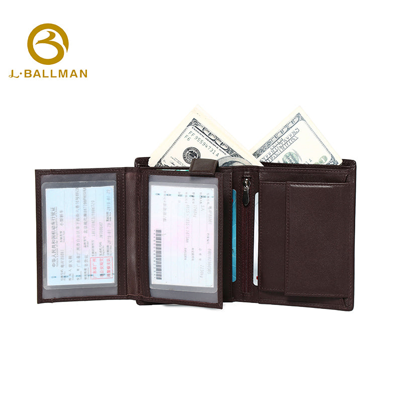 Leather Bifold Wallet with Zipper Coin Pocket Multi Card Slots ID Window Bill Compartment OEM ODM Custom Wholesale Manufacturer 2646#