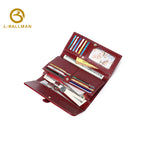 Women Long Genuine Leather Wallet Strap Flap Multi Card Slots Photo ID Window Large Capacity 1600 Wholesale Custom